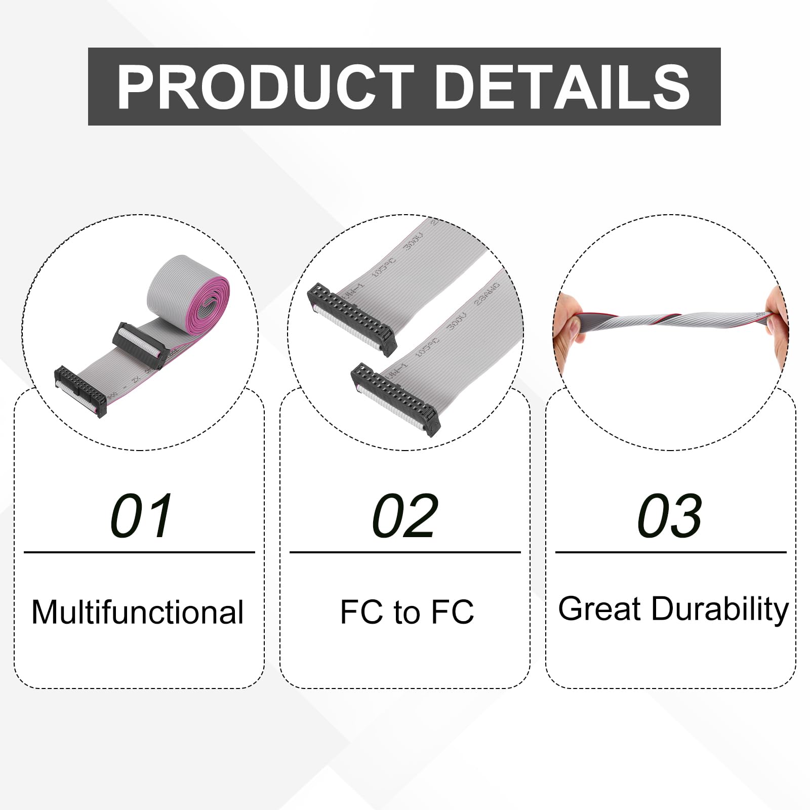 MECCANIXITY Płaski kabel ze złączem IDC, 26-pinowy, rozstaw 2,54 mm, długość 1,5 m, podwójne złącze żeńskie FC do FC, płaski kabel do elektroniki przemysłowej, szary