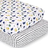 The Peanutshell Crib Sheet Set for Baby Boys or Girls | Safari Party and Black Chevron Stripes | 2...