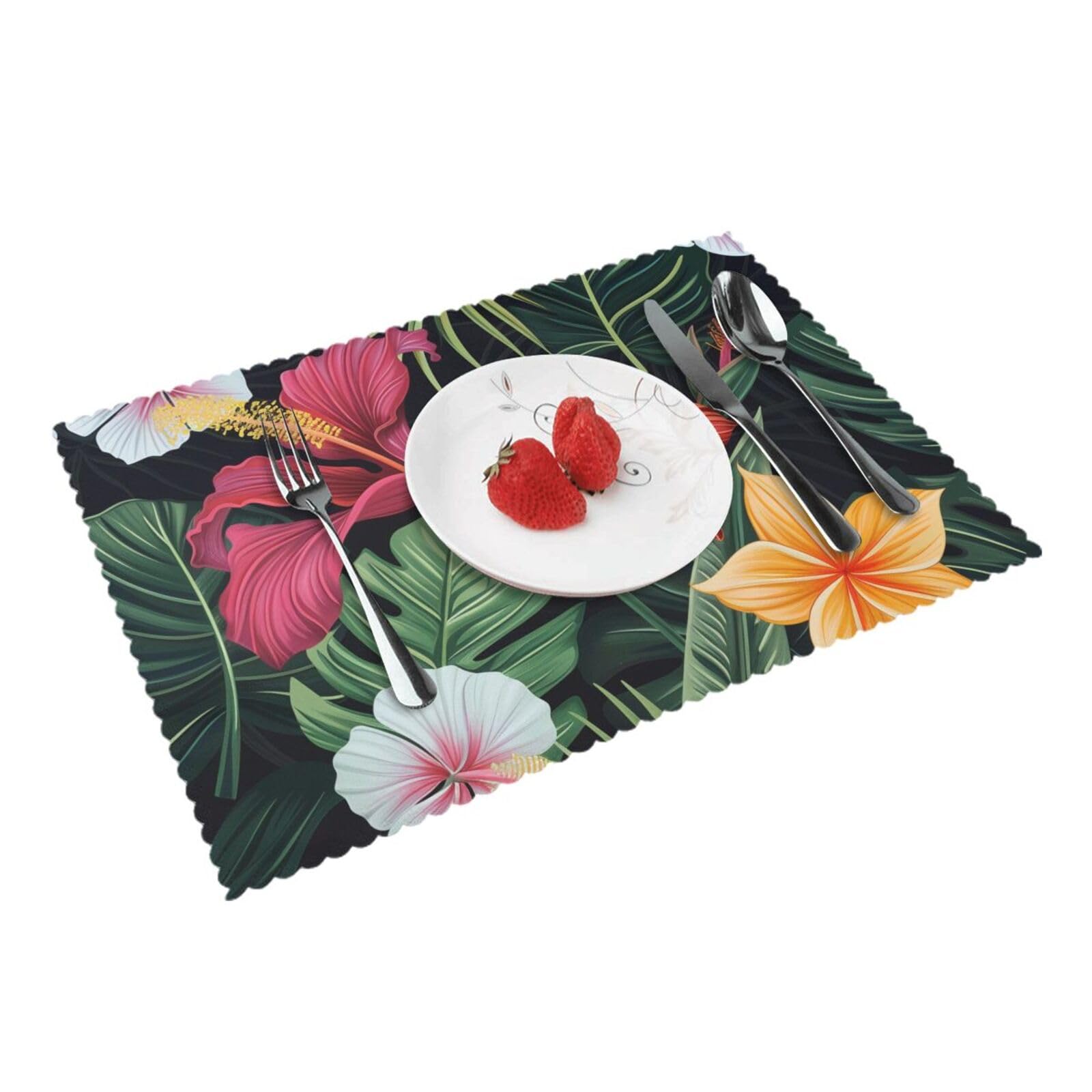 Tropical Flower Printed Placemat Heat Resistant Place Mats Set of 4 PCS Washable Kitchen Table Mats, 12x18 Inch