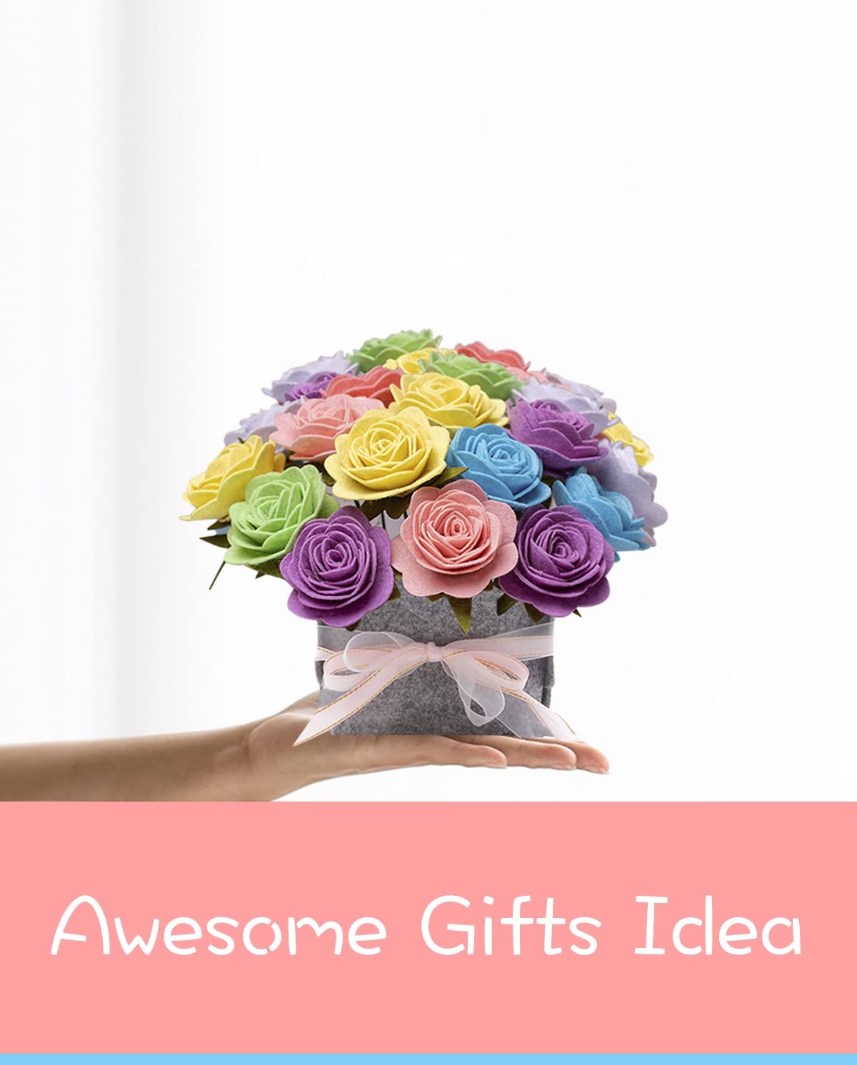 DIY Felt Flower Art Craft Kit, DIY Colorful Roses Pot Bonsai Kit,20 Roses,Beginner Craft Kit,Floral Gifts,Arrange Pre-Cut Felt Flowers and Foliage - Image 2