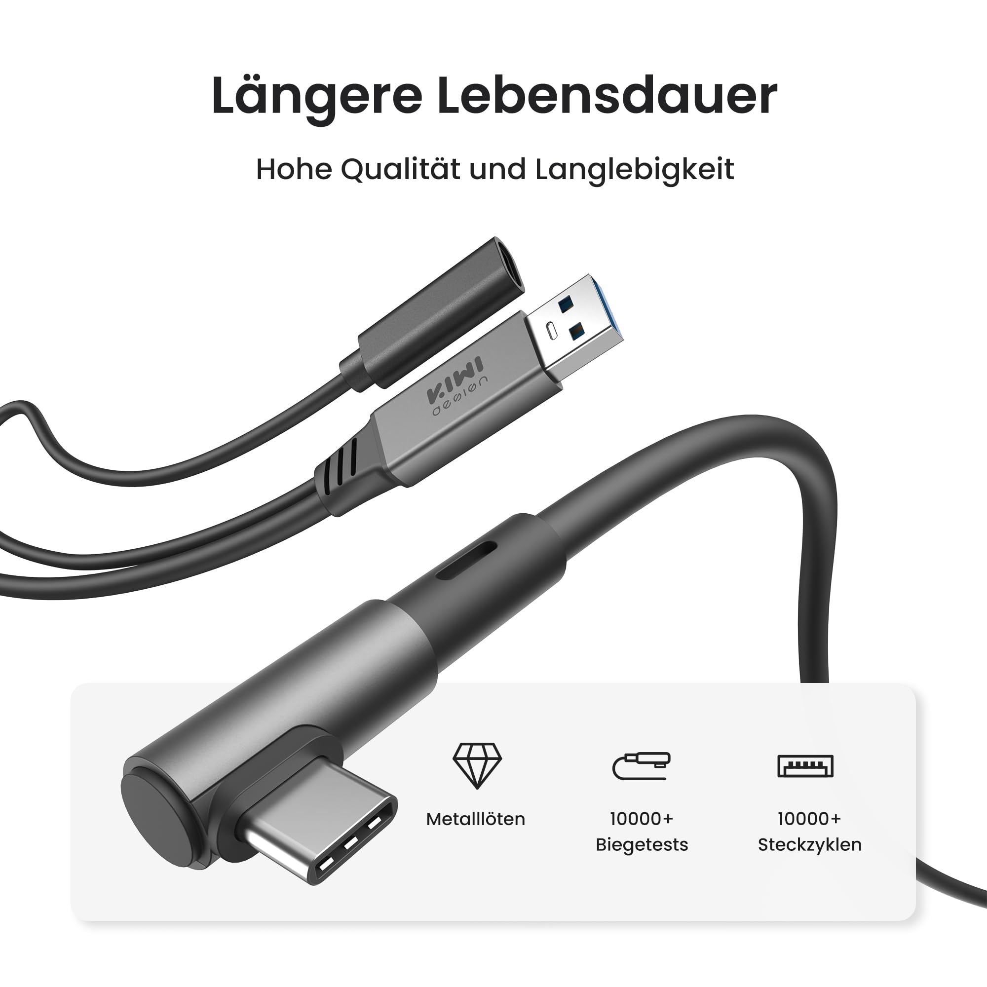 KIWI design Link-Kabel mit Ladefunktion 5M Kompatibel mit Meta Quest 3s Quest 3 Quest 2/Pro/Pico 4 Zubehör und PC/SteamVR, USB 3.0 zu USB C Link-Kabel mit 5 Gbps High-Speed für Erweitertes Gameplay