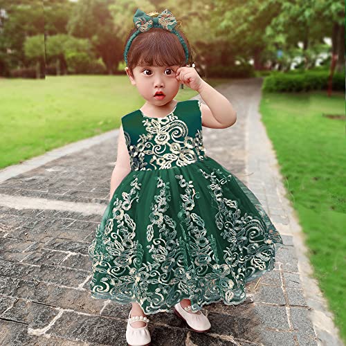 Flower Girls Dresses Wedding Baby Birthday Party Christmas Easter Pageant Event Prom Lace Dress 18M 24M (Green,90) #TOP3