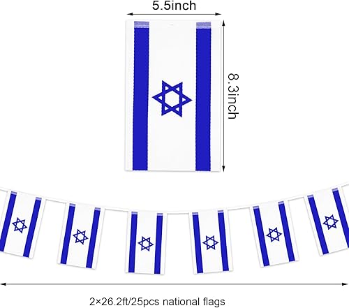 Miniatura 2 de JarThenaAMCS Banderas de Israel de 52 pies y 50 banderas de Israel, mini pancarta colgante israelí, bandera nacional, guirnalda de banderines para