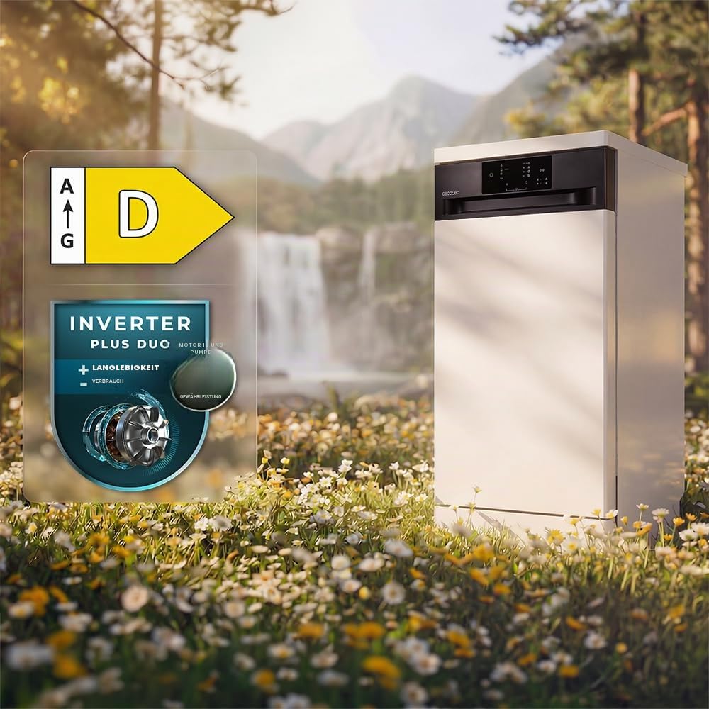 Cecotec Freistehender Geschirrspüler 45 cm Bolero Aguazero 4350, 9 Maßgedecke, 4 Programme, Energieeffizienzklasse D, Inverter Plus Duo Motor, Weiß