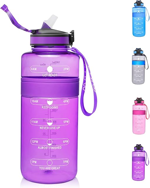 ETDW Water Bottle with Time Marker 2L [BPA Free Tritan], 2Litre Water Bottles with Straw, 2L Leakproof Sports Water Bottles for Fitness Gym Camping Yoga Traveling Office LIGHT PURPLE