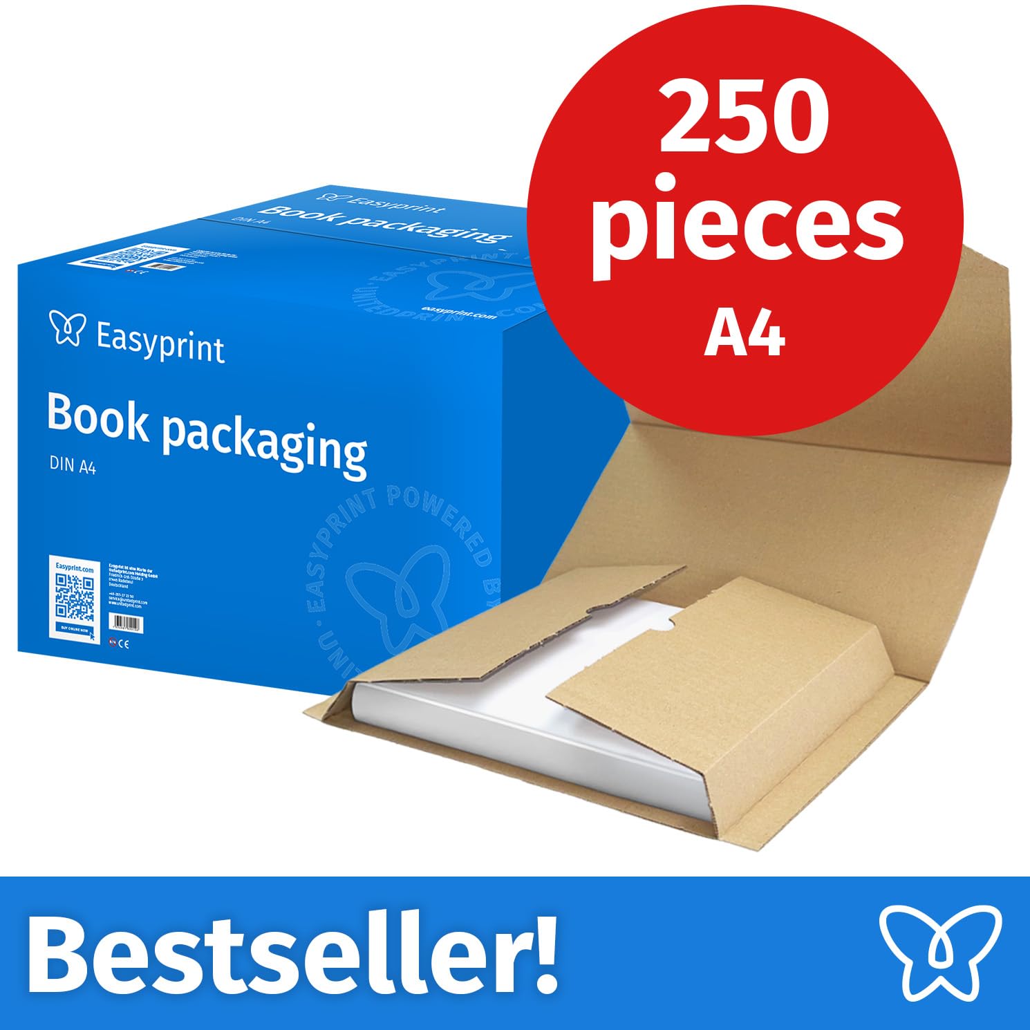 NOVITÀ: Easyprint Imballaggio per libri, DIN A4, imballaggio di spedizione, non stampato, 250 pezzi