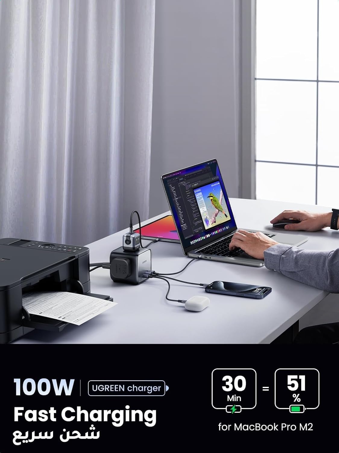 شارژر چندپورت یوگرین DigiNest Pro 100 وات — ایستگاه شارژ 6 در 1