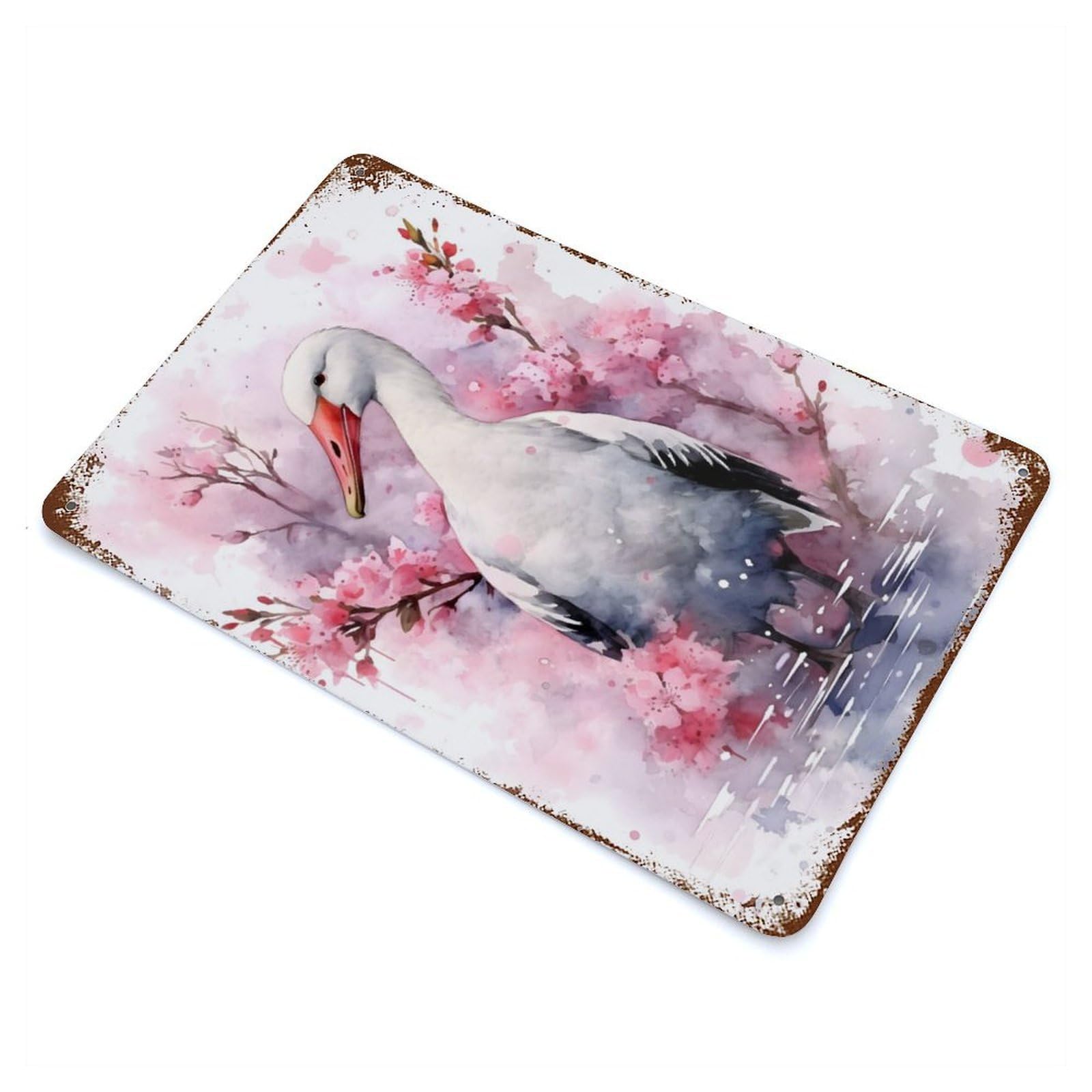 Albatross Cherry Blossom Decorative Tin Sign 11.8"x7.9", for Bistro, Counter And Cafe Decor, Classic Wall Plaque