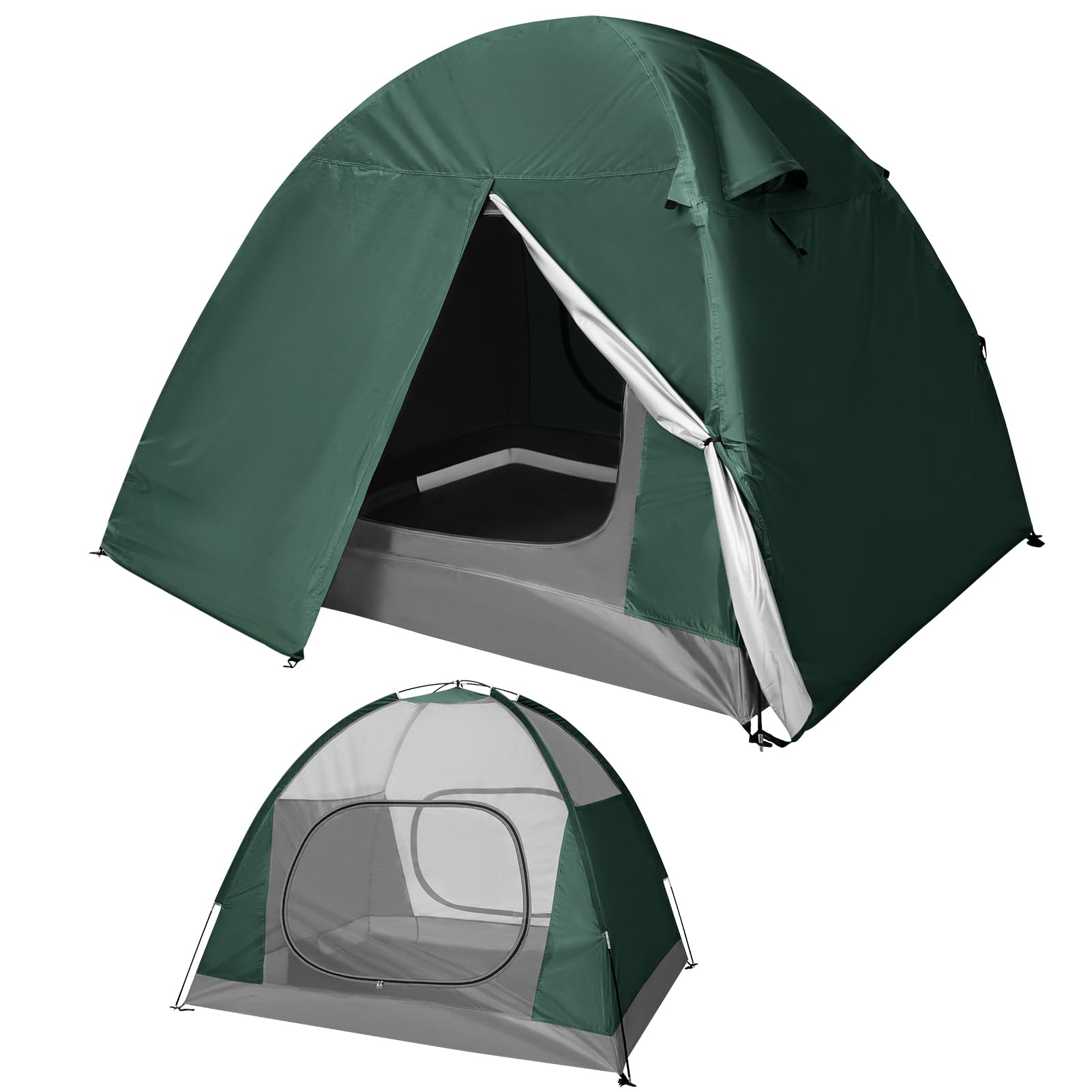 Warmiehomy Camping Tent, 2 Man Tent for Camping, Two Doors Backpacking Tent, Easy Set Up, 3 Season Waterproof Dome Tents for Outdoor Traveling Beach Hiking Mountaineering, Deep Green