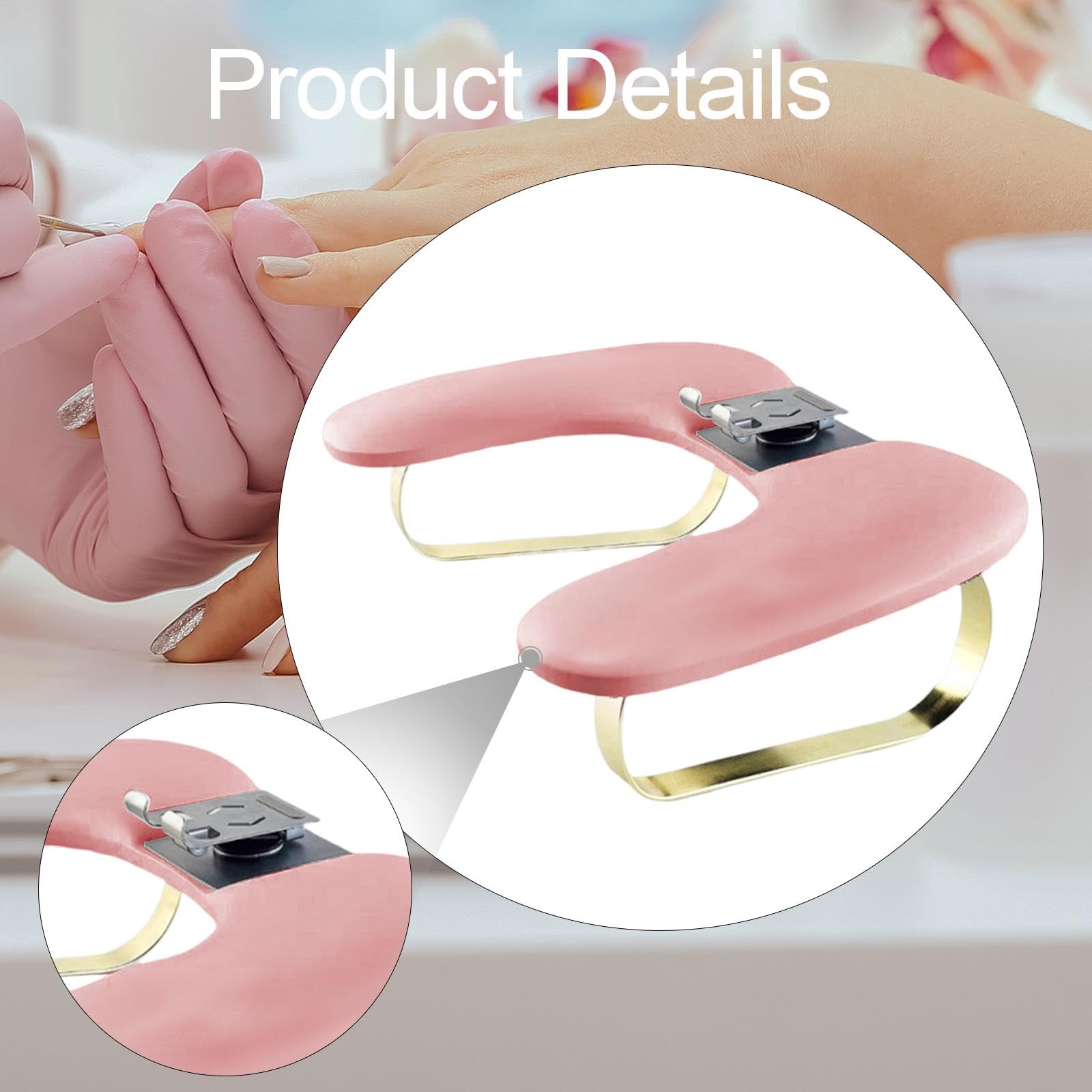 Cojín de Manicura, Reposamanos para Uñas, Mesa Ergonómica, Soporte para Teléfono de Cuero PU, Adecuado para Manicura en Casa, Salón Profesional, Rosa