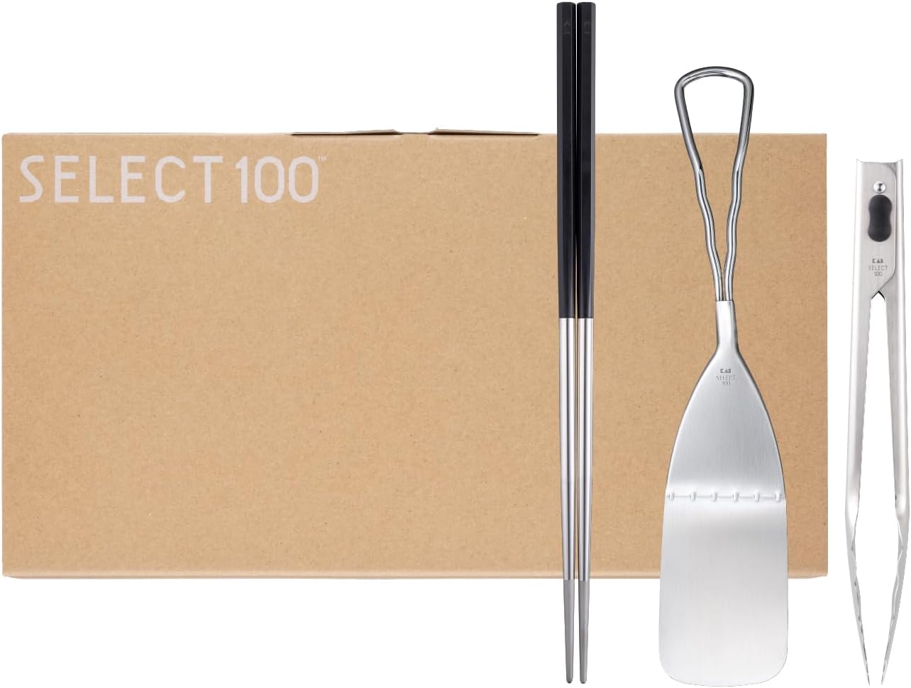 Kai KAI SELECT100 RC5053 Stainless Steel Chopsticks, 13.0 inches (33 cm), Press, Turner, Tongs, 9.4 inches (24 cm), Cooking Accessories, 3 Piece Set, Gift Box