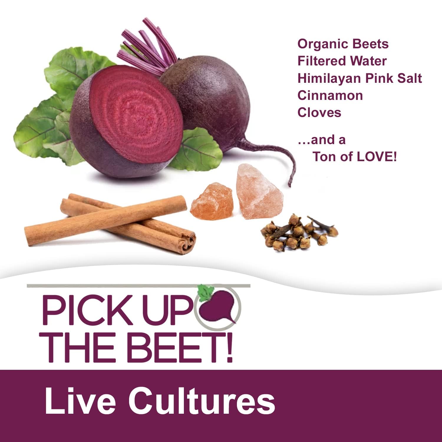 Pick Up The Beet Organic Beet Juice Kvass with Live Probiotics, Vegan - Natural Nitric Oxide Boost, Fermented Beet Tonic, Sugar Cravings Support, 32 Ounces, 2 Bottles
