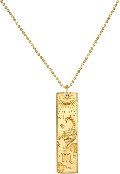 Gold Zodiac Sign Tarot Card Necklace for Women Men, Vintage Totem Pole Charm 12 Constellation Pendant Necklaces Trendy Astrology Horoscope Unisex Jewelry Birthday Gift