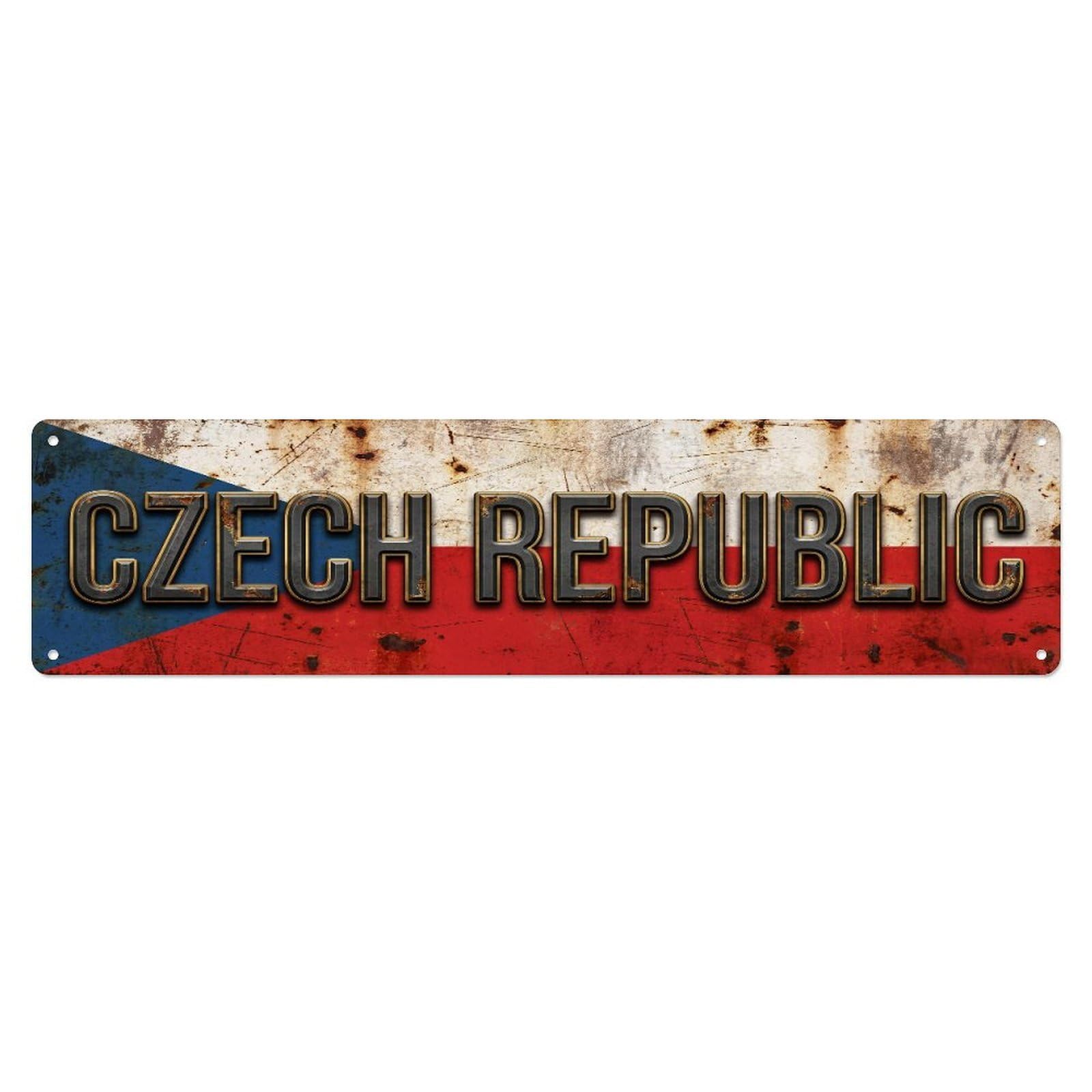Fqcyn Style Metal Tin Sign Vintage Czech Republic Flag Pattern