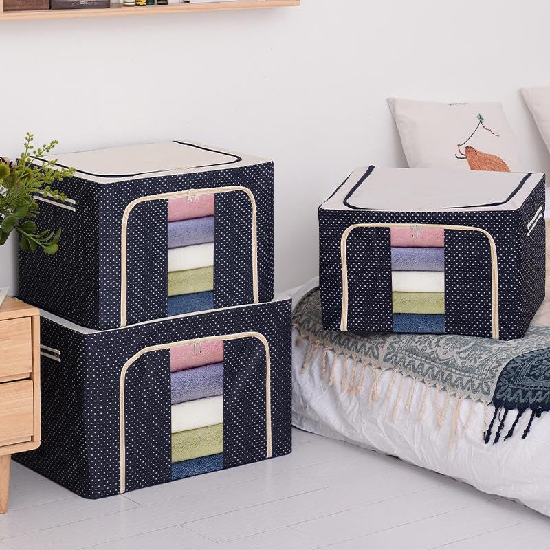Image of DAREV 1 PCS Closet Organizers and Storage Bins Foldable Metal Frame Storage Box with Zippers & Clear Window for Organizing Clothing. (24L,BLUE,1)