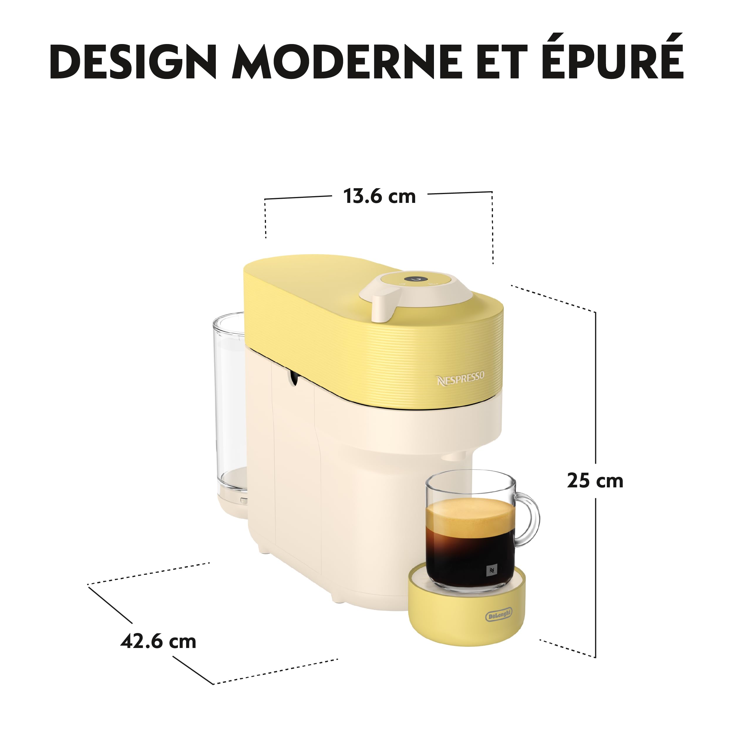 De'Longhi Nespresso Vertuo Pop - Machine à Café en Capsules, Technologie Centrifusion, 4 Tailles de Tasse, Set de 12 Capsules Inclus, Jaune Pastel (ENV90.LE)