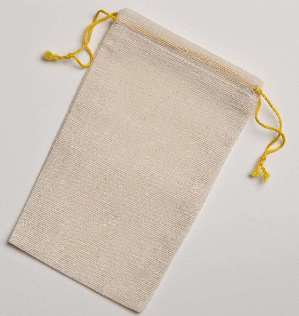 Celestial Gifts Muslin Bags - Double Drawstring Bags Small 100pcs - 3.25x5, Reusable Tea, Jewelry, Gift, Spice and Sachet Bag - 100% Cotton - Made in USA - (Natural Hem & Yellow Drawstring)