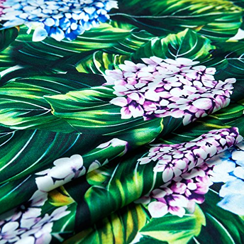 Generic Couture Fashion Heavy Chiffon Faux Silk Satin Fabric for Dress Full Pattern Hydrangea Floral Green Leaves 59
