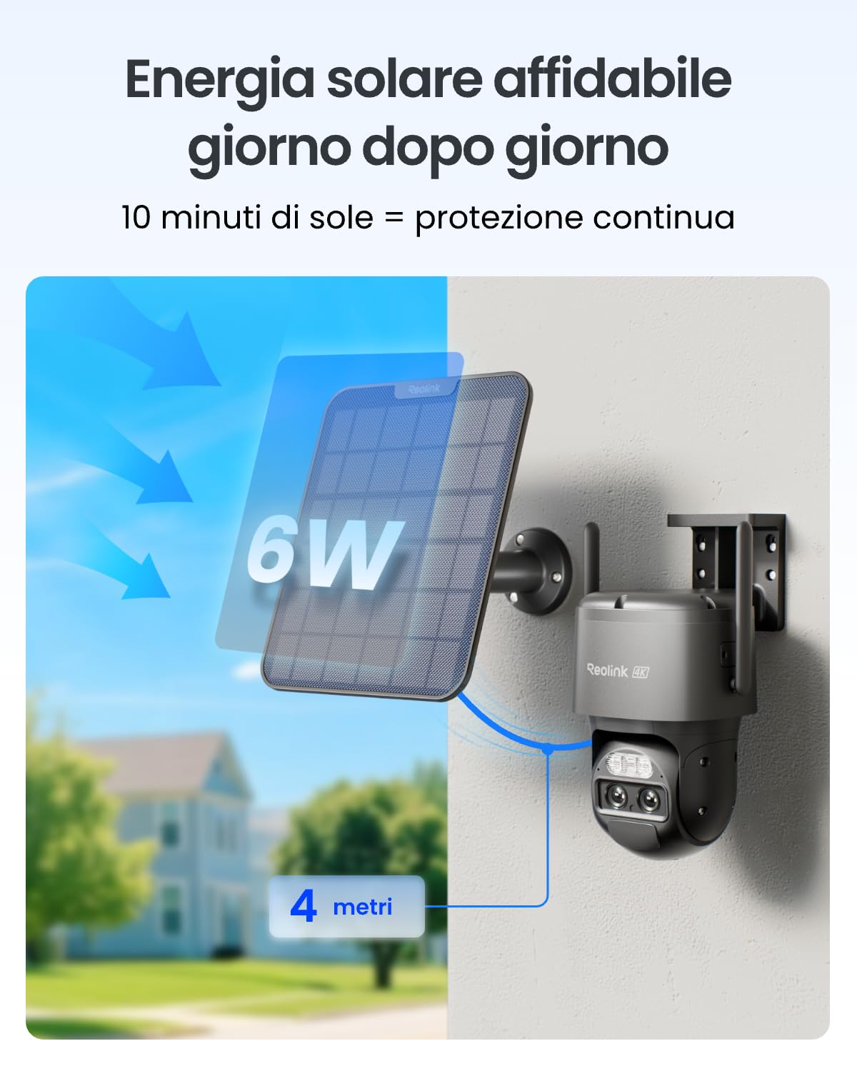 Reolink 4K Telecamera Senza Fili da Esterno a Batteria, Trackmix Grigio | 360° PTZ con Pannello Solare, Tracciamento Automatico, Doppia Lente, Visione Notturna a Colori, Rilevamento Intelligente