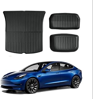 DESLE Tesla Model Y Trunk Mats All Weather Trunk Mats & Trunk Cargo Liners Custom Fit Eco-Friendly,Rubber Odorless,TPE Material 3Pcs New Model Y 2020-2023