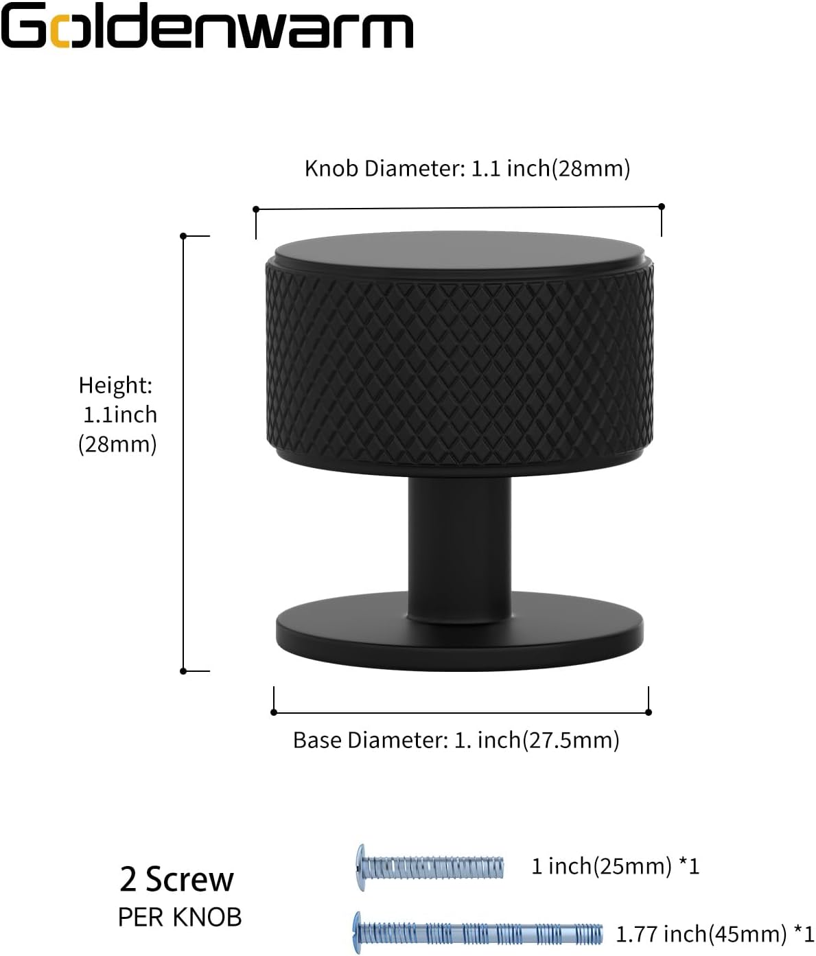 goldenwarm 5 Pack Black Drawer Knobs, Knurled Matte Black Cupboard Door Knobs Aluminum Alloy Single Hole Cabinet Handles
