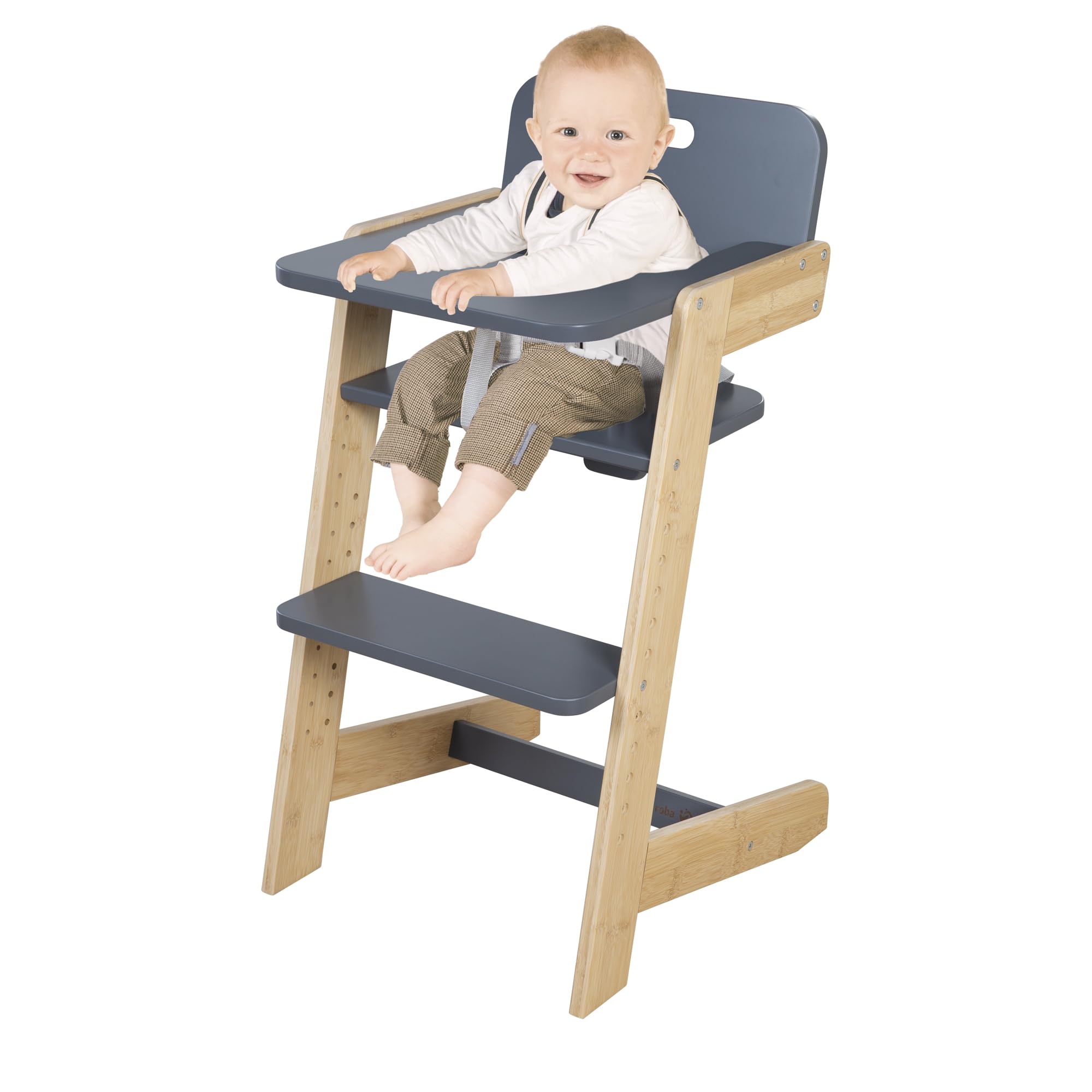 roba Trona para Bebés Nature Up - Trona de Madera de Bambú - Evolutiva con Bandeja Extraíble - Arnés de 3 Puntos - Soporta hasta 70 kg - Natural/Antracita