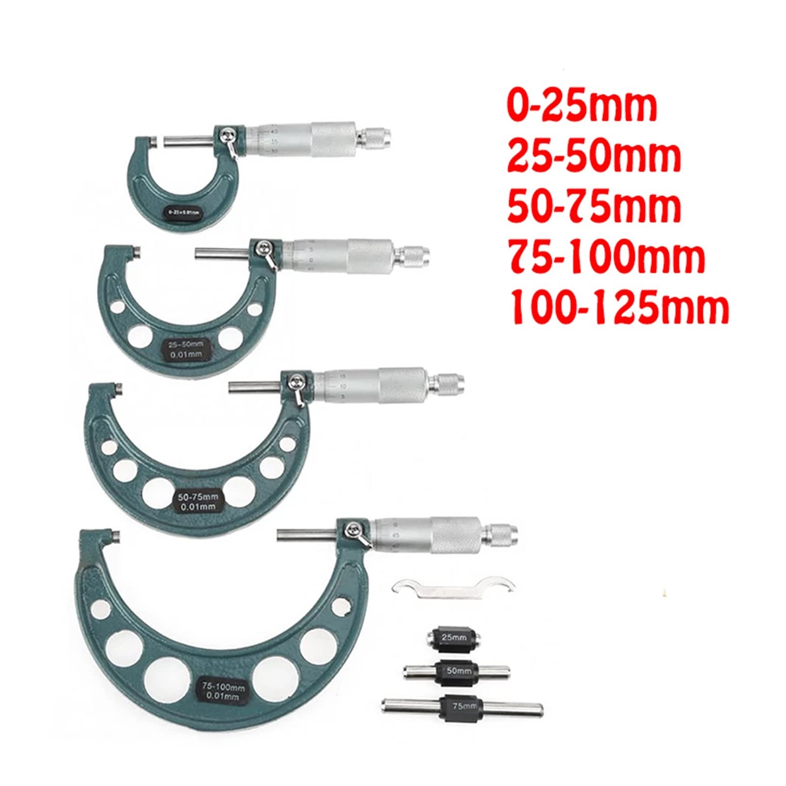 Micrómetro, Micrómetro de espiral exterior 0-25 mm/25-50 mm/50-75 mm/75-100 mm/100-125/175-200 mmaccuracy 0.01 mm Herramientas medición calibrador Vernier(25-50mm)