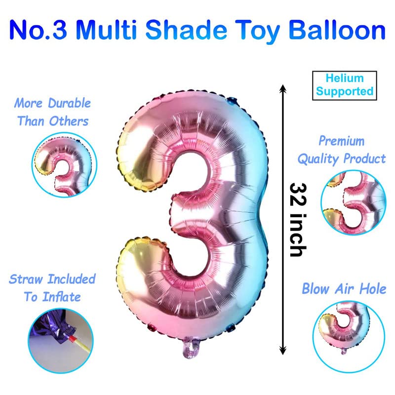 Image of Multicolor 32 Inches Numbers 3 Shape Large Big Foil Helium Balloons For Party Decorations In Happy Birthday Anniversary Office Items Materials Set Pack,1 Piece