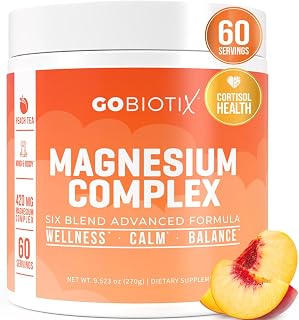 GoBiotix Magnesium Glycinate Powder – Cortisol Supplements for Women and Men – High Absorption Magnesium Complex Calm Supplement with Citrate, Malate – Sugar Free – 420 mg, 60 Servings - Peach Tea