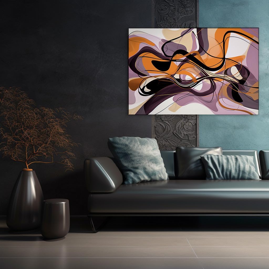 Canvas for Living room. Waves of Vibrance: An Exploration of Orange and Black in Abstract Digital Artistry, 27 x 18 inch Canvas Wall Art - Ready to Hang - 69x46 cm (27x18 inch)