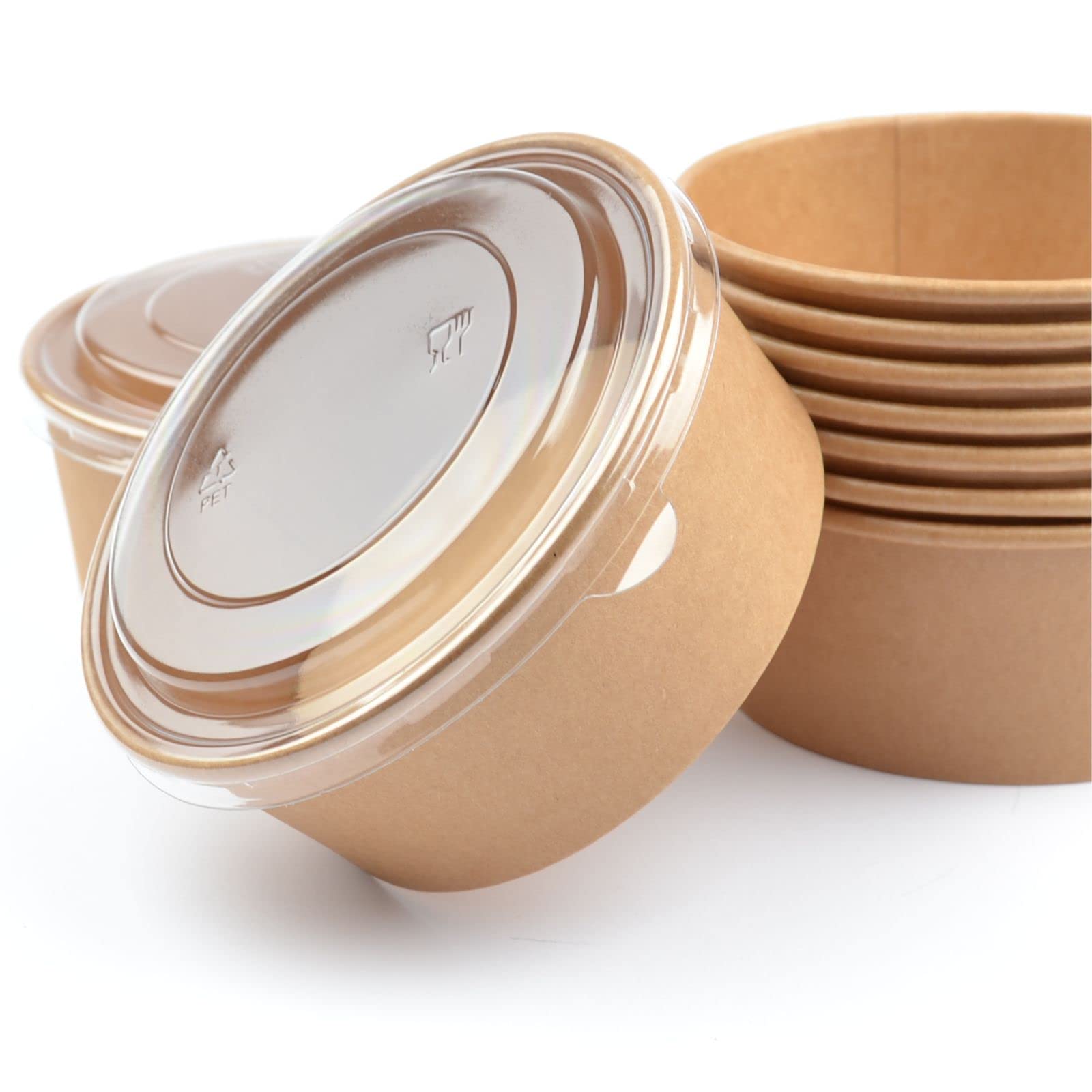 150 Stück Kraft Salatschalen mit Deckel, rund, 750 ml Salatbox Paper Bowl Salat to go Schale Salat-Bowl Hartpapier Salad Cups Salatbecher Kartonschale