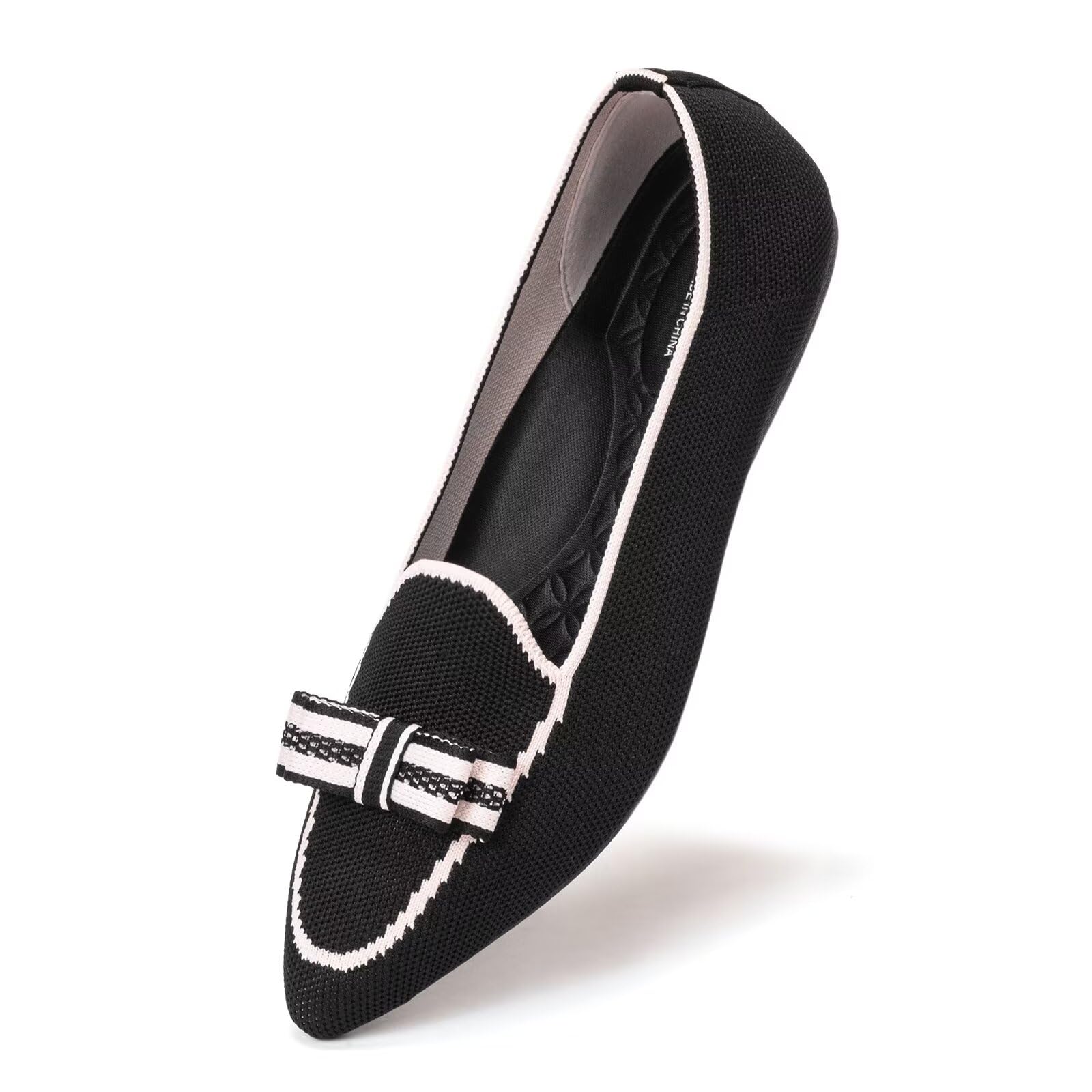 BEJINASH Mocasines planos para mujer, de tela de punto, ligeros, elegantes, lavables, elegantes, puntiagudos, con lazo, cómodos, perfectos para el día a día
