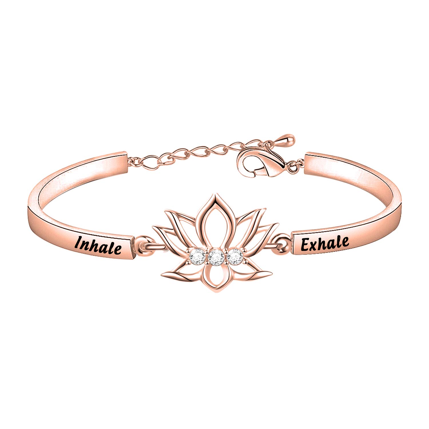BEKECH Lotus Bracelet Inhale Exhale Lotus Flower Bracelet Yoga Jewelry Meditation Gift for Yoga Lover Yoga Teacher