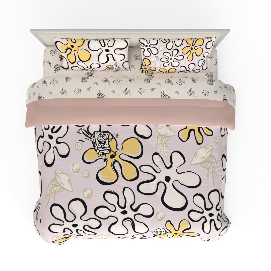 Franco Comforter and Sheet Set, Recycled Polyester, Spongebob Squarepants, 5 Piece King Size