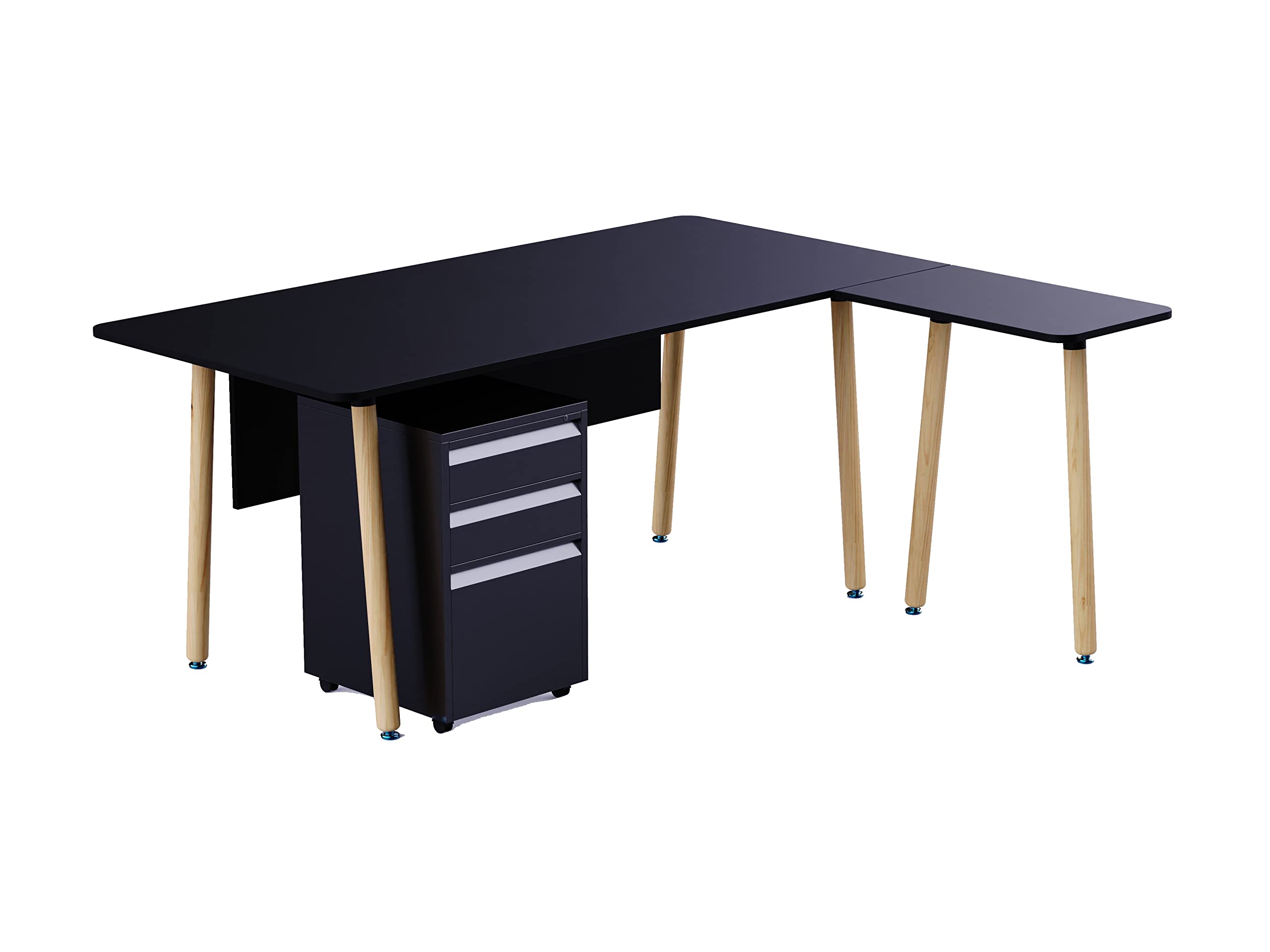 Mahmayi HYT34-18L Stylish & Functional Modern Office Workstation for Productive Workspace and Front Office Use, Smooth Surface Material With Godrej OEM-3 Drawer, Mobile Storage Unit (180Cms, Black)