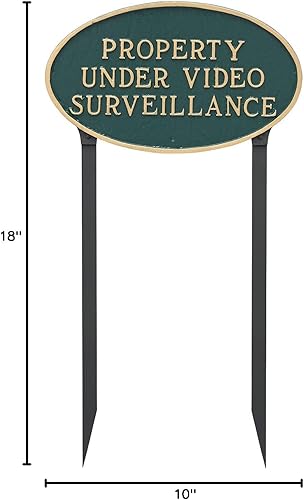 Miniatura 2 de Montague Metal Products Property Under - Placa de declaración de vigilancia por video y estaca de 23 pulgadas, verde con dorado