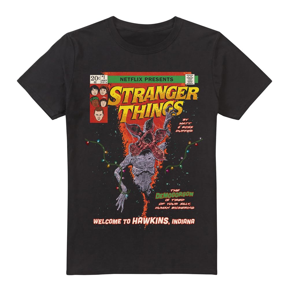 Stranger Things - Welcome to Hawkins Comics Unisex T Shirt, Black, Medium