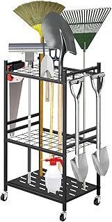 Garden Tool Organizer with Wheels, Yard Tool Tower rack for Garage Organization and Storage, Up to 35 Long-Handled Tools, ...