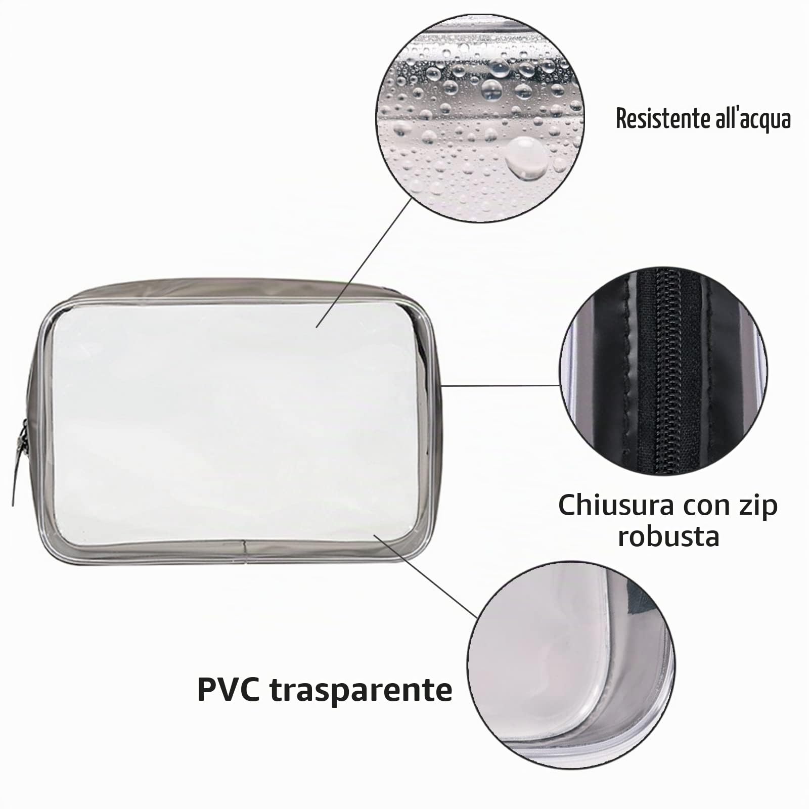 KEYRI 5 Pezzi 100ml Contenitori da Viaggio per Liquidi Bottigliette da Viaggio Set per Aereo Kit da Bottiglie da Viaggio con Trasparente Volo Borsa da Toilette Set da Viaggio per Cosmetici, FDA (Nero)