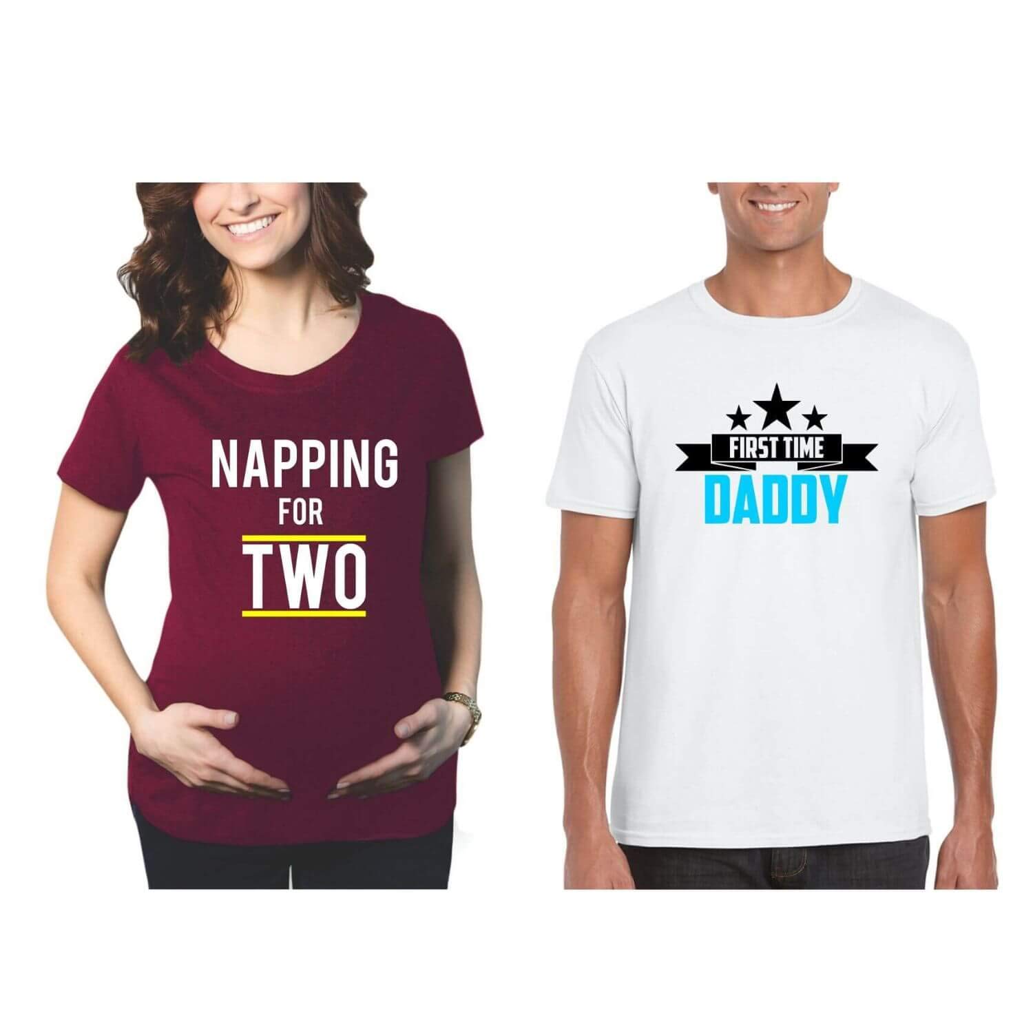 Maternity Couple T-Shirts Combo Pregnancy Announcement Mom Napping for Two First Time Daddy for Men Women Round Neck Half Sleeves-image-1