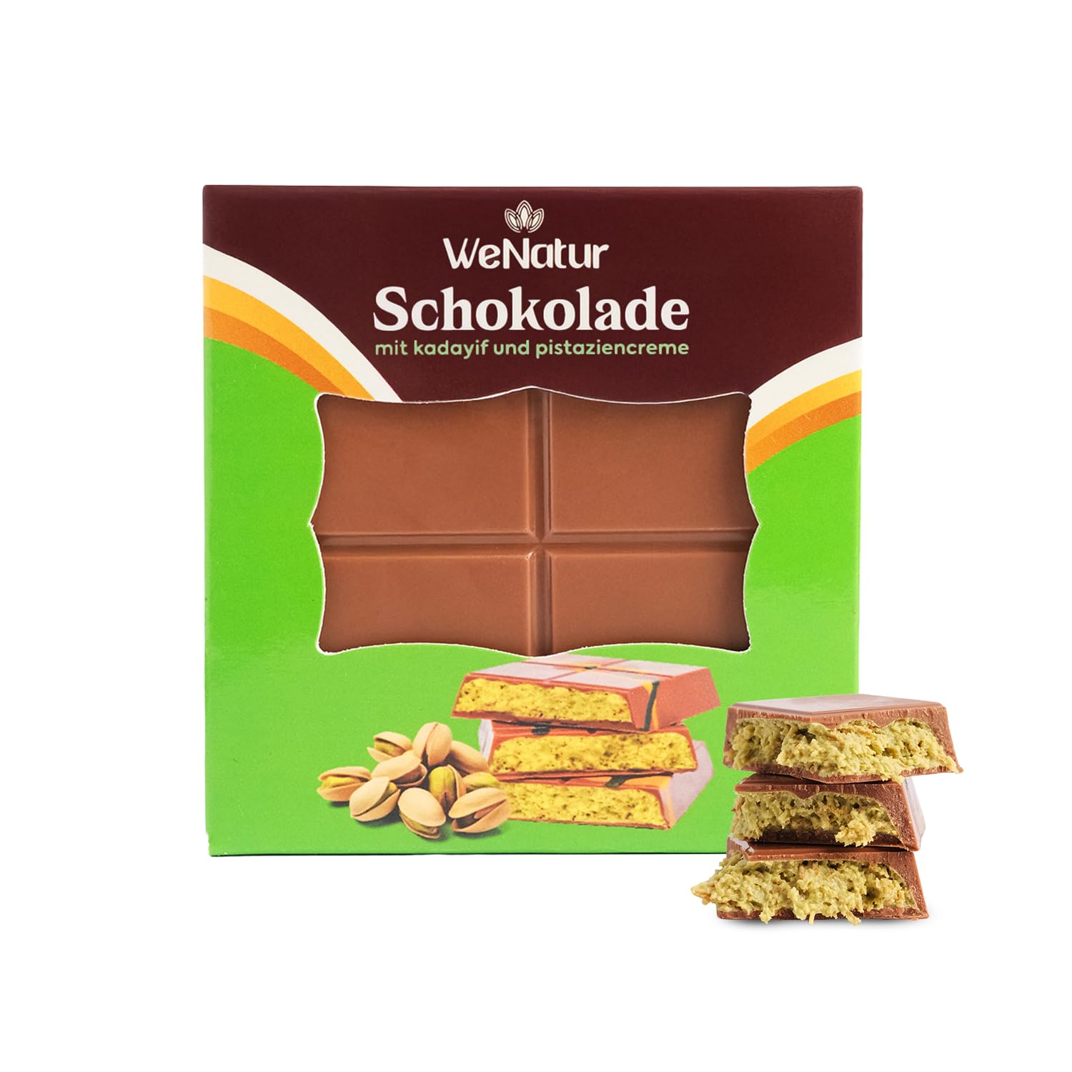 WeNatur dubai schokolade pistazie - 200g pistaziencreme dubai schokolade - süßigkeiten - dubai schokolade kadayif teigfäden und pistazie - chocolate dubai, schokobrunnen süssigkeiten original