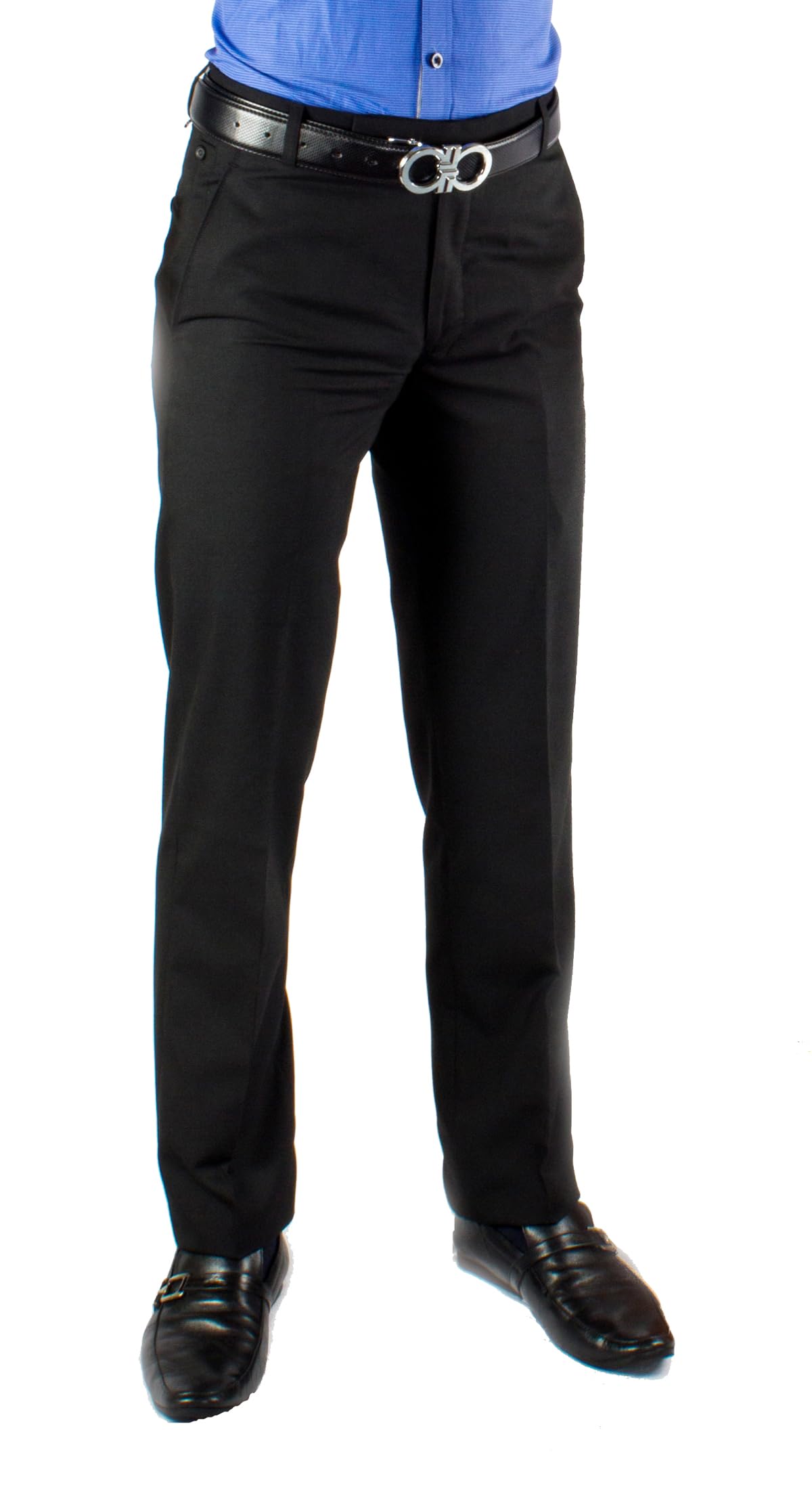 Plain Black Formal Trousers for Men | Polycotton Regular Fit Office Pants | Wrinkle-Resistant Formal Wear for Work, Business & Daily Use-image-32