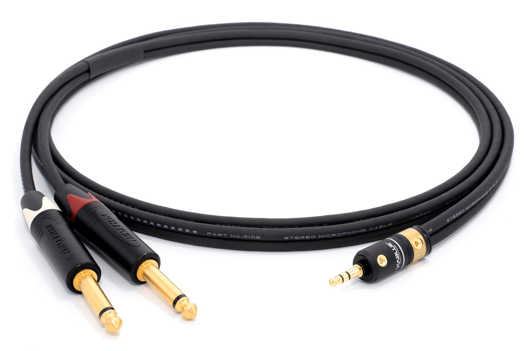 enoaudio Mogami 3106 micrófono estéreo Y-Cable | VIABLUE 24k oro T6S conector jack 3.5mm stereo – Neutrik 6,3mm TS (L,R) | HiFi - 0,5 m