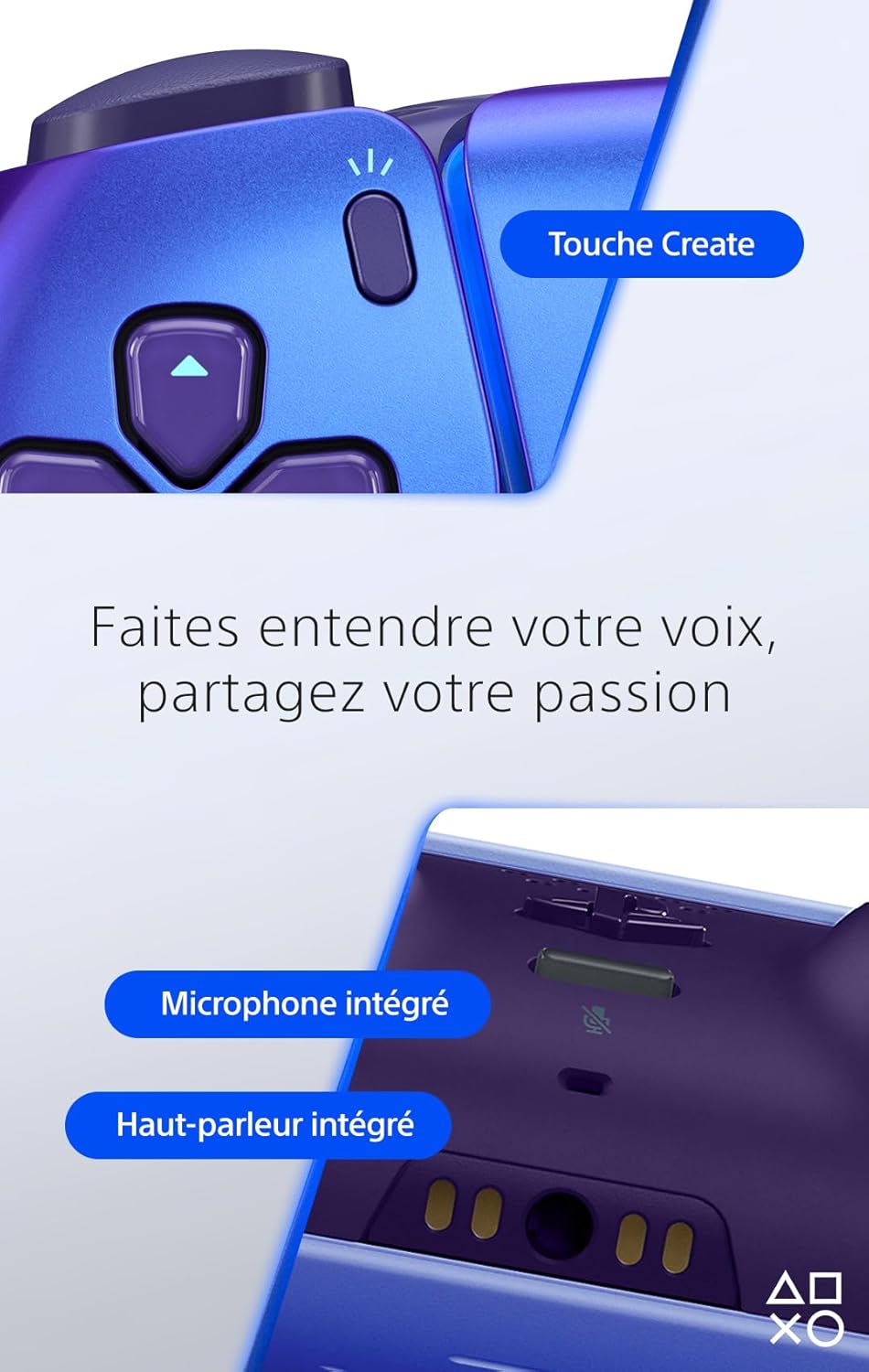 Sony Manette sans fil DualSense PS5 Chroma Indigo – Retour haptique, gâchettes adaptatives, micro intégré, batterie rechargeable - Description