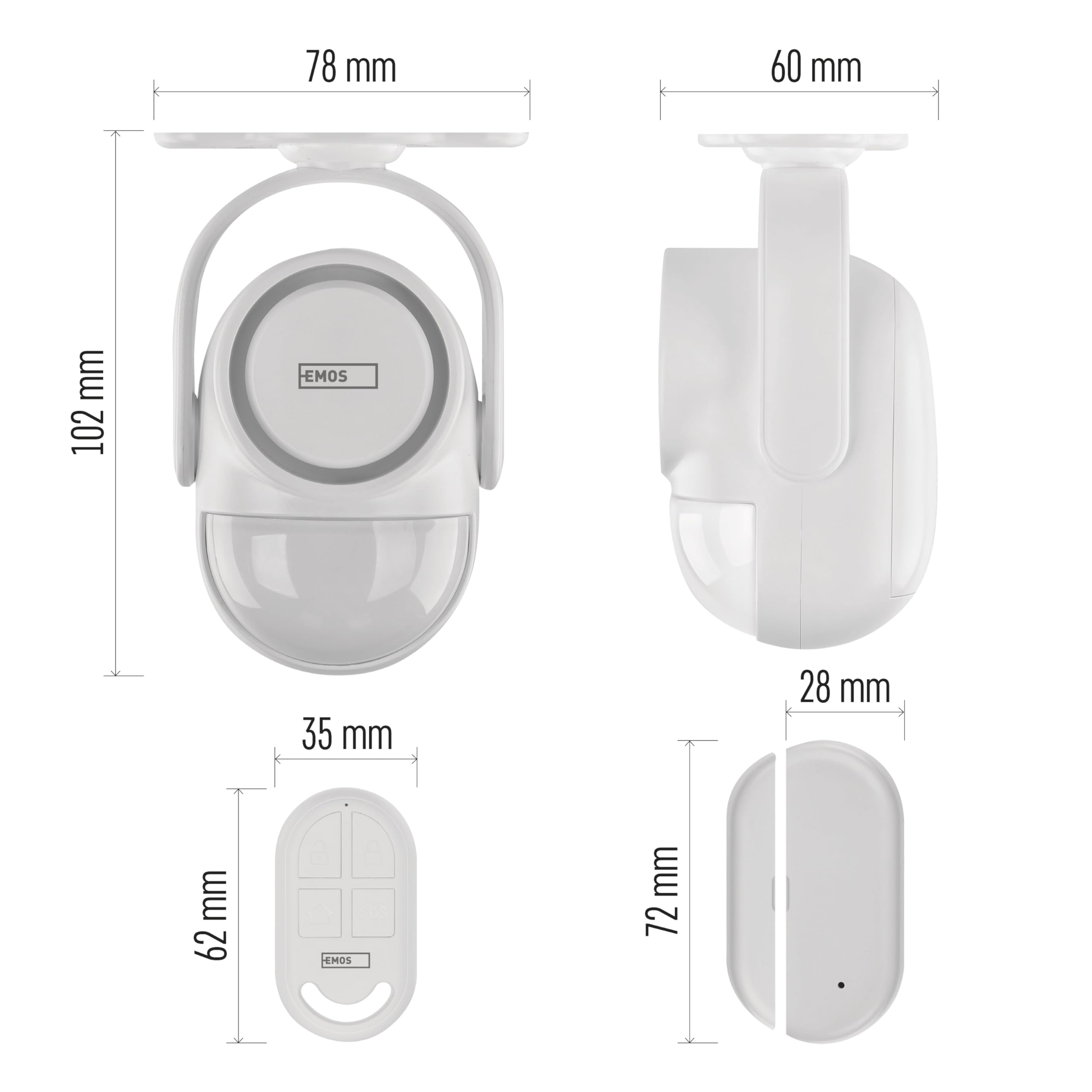 EMOS GoSmart - Alarma PIR con Sirena de 125 dB y aplicación, Doble operación, Kit de Alarma antirrobo, Tipo IP-126L, con 2 mandos a Distancia y 6 sensores de Puerta, Tuya, Smart Life, 2,4 GHz, WiFi
