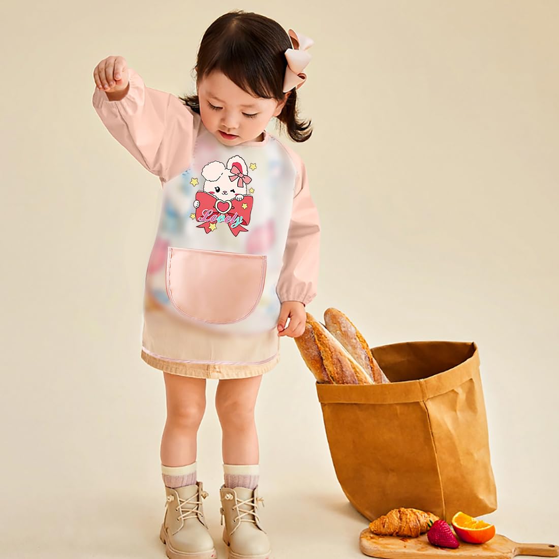 LXOrdora Kids Art Apron Waterproof Smock Long Sleeved Rabbit M, Fit Height 80-100cm - Image 2