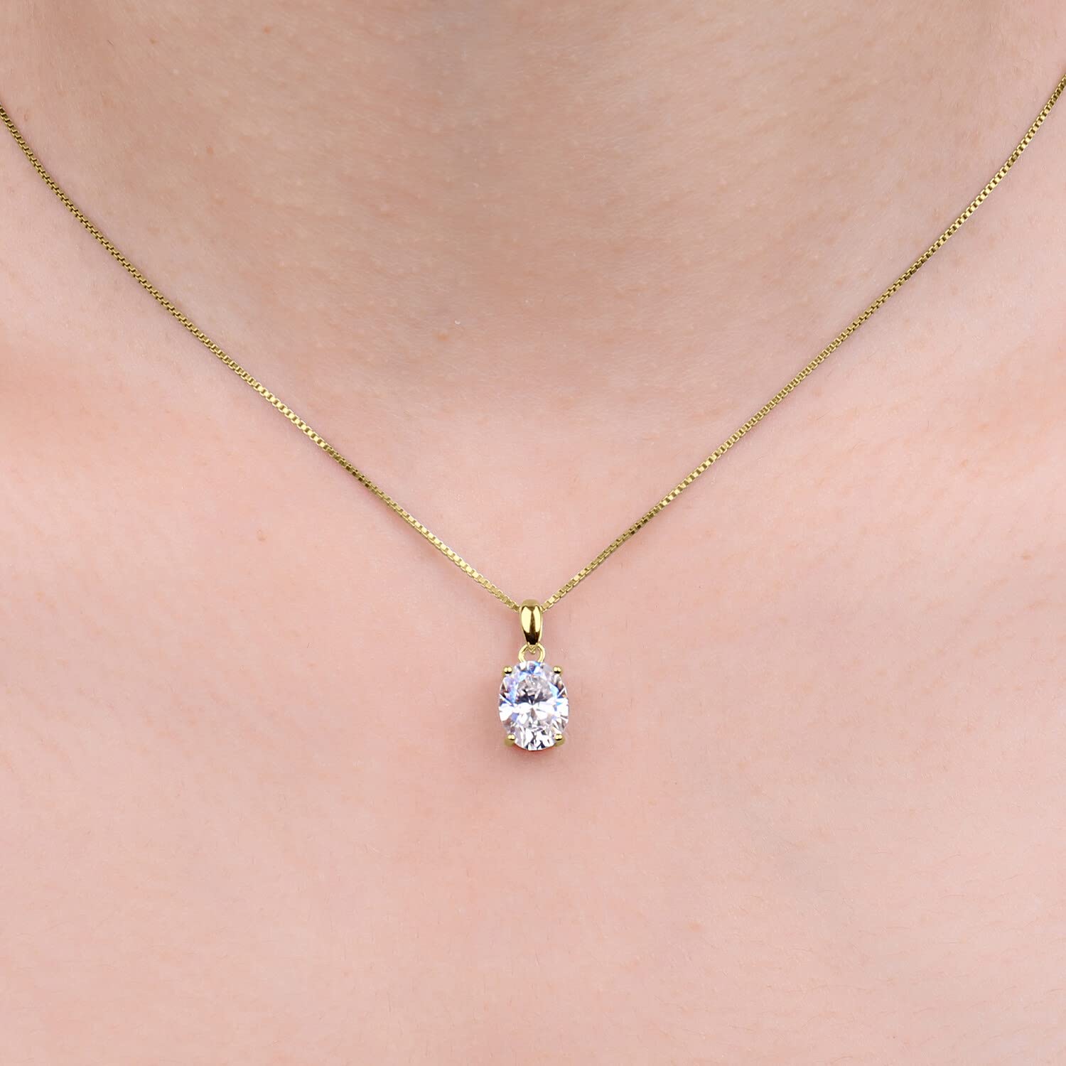 JewelryPalace owalny 1ct 2ct Moissanite łańcuszek wisiorek, naszyjnik damski srebro 925, biżuteria dziewczyny kobiety różowe złoto złoto 45CM