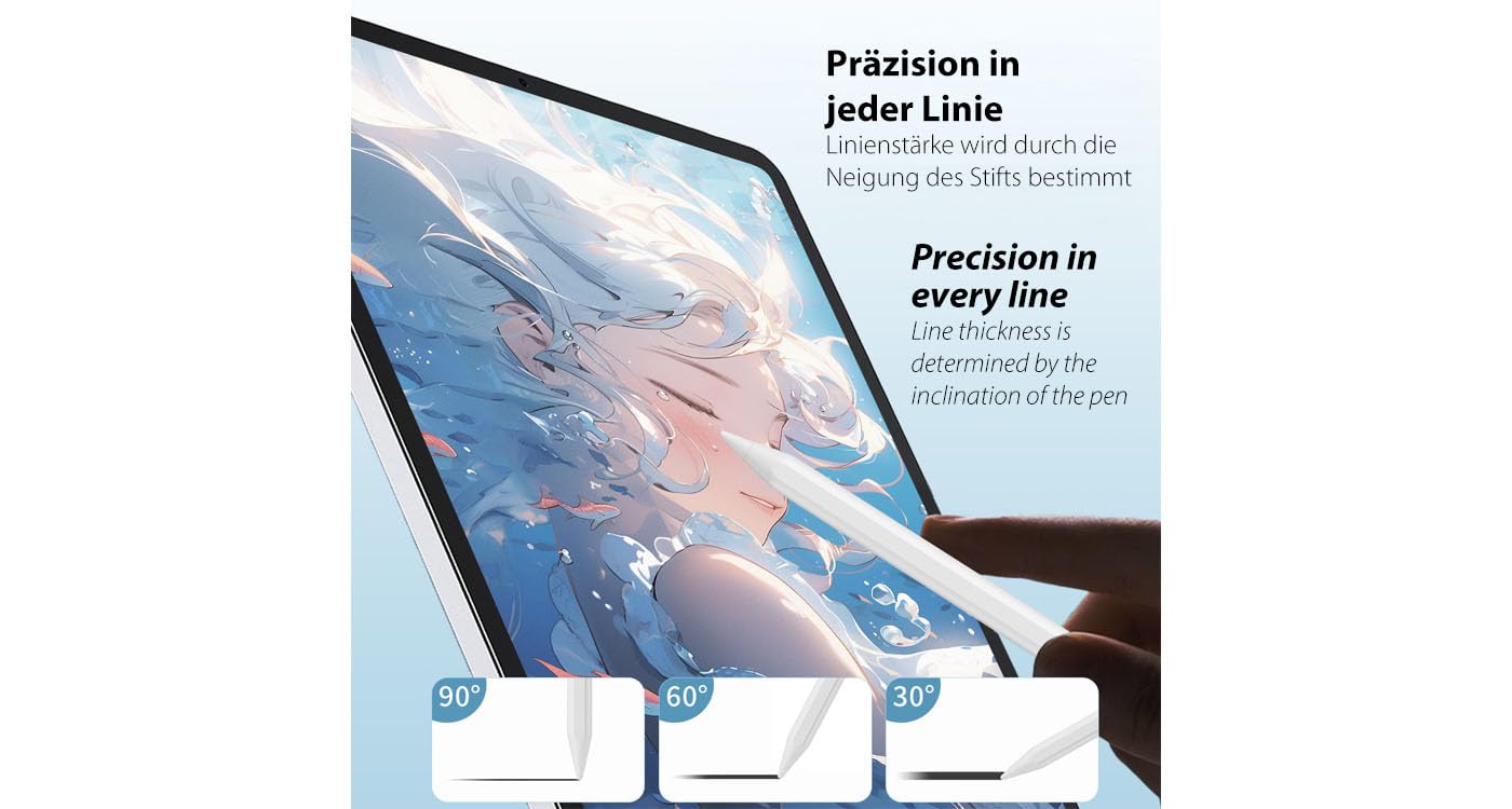 LMP DigiPen compatibile con iPad - Palm Rejection, Sensibilità Tilt, Magnetico, Senza Bluetooth, 14h Autonomia, Led Batteria, 2 Punte di Ricambio, Cavo USB-C Incluso – Bianco