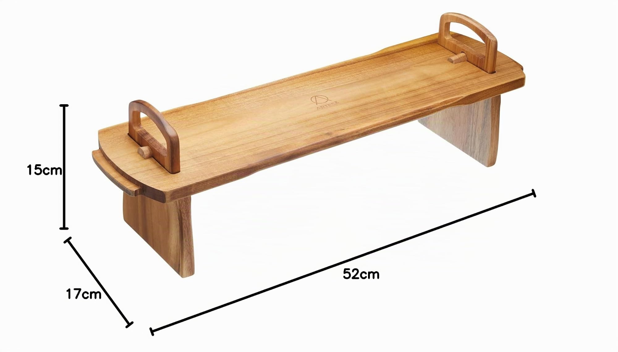 Artesa Bandeja de Madera Elevada, Diseño Rústico de Madera de Acacia, Plegable para Almacenamiento Plano, 52 x 15 x 17 cm