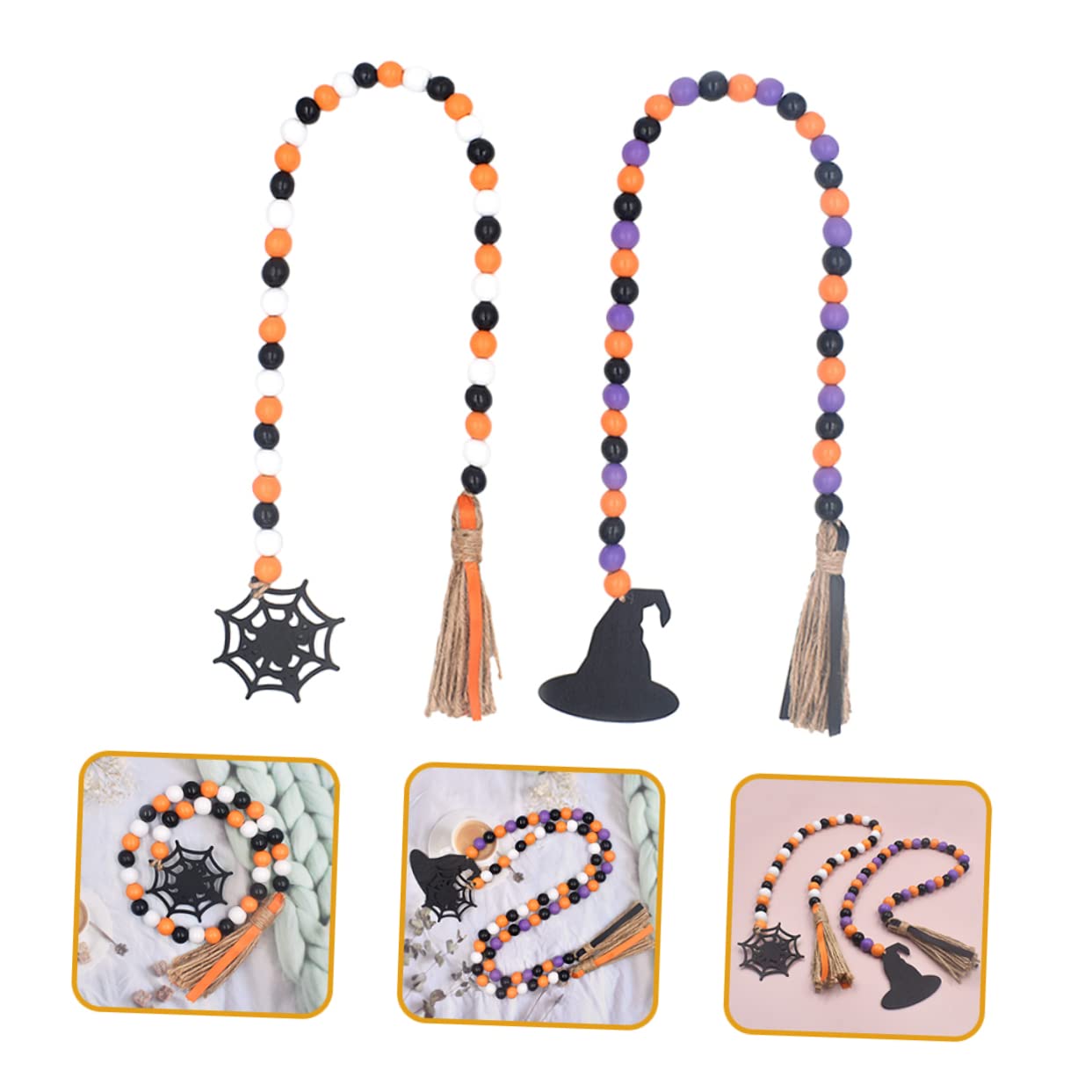 PRETYZOOM Lot De 3 Pompons Décoratifs en Bois pour Halloween Perles À Suspendre pour Décoration De Cuisine 2 Pièces X 3